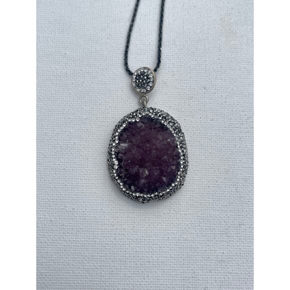 Druzy Amethyst Necklace - Sterling Silver - Picture 2 of 6